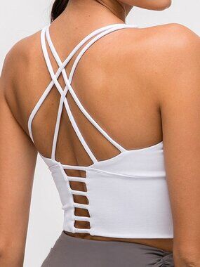 OTOS Athletic Sport Bra High Support Cropped Top Padded Crisscross WHT Various